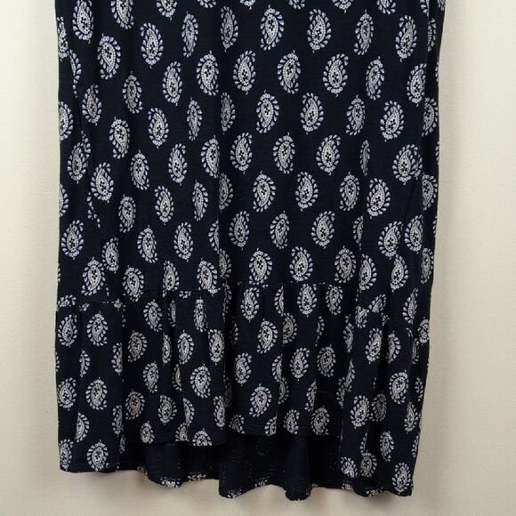 J.Jill Navy Elliptical Knit Paisley Print Flounced Hem Dress Short Sleeve Size L - Picture 8 of 11